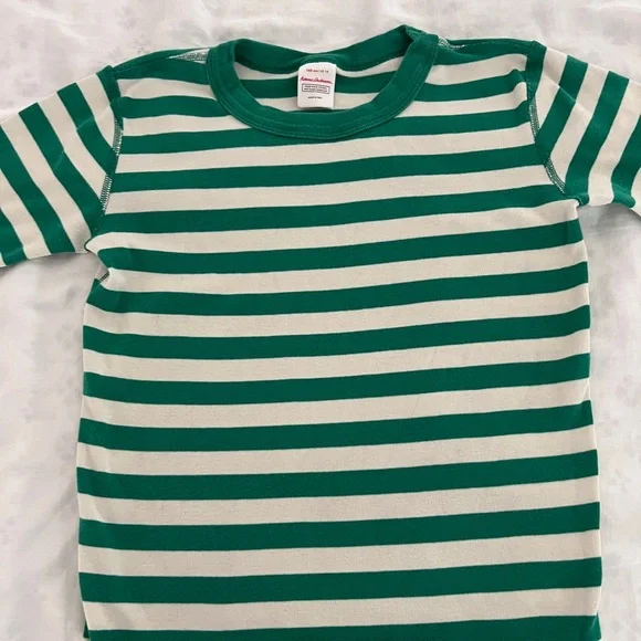 Hanna Andersson sz 14 (160) Green & Cream Striped Short-Sleeve Pajama Set - Picture 4 of 4